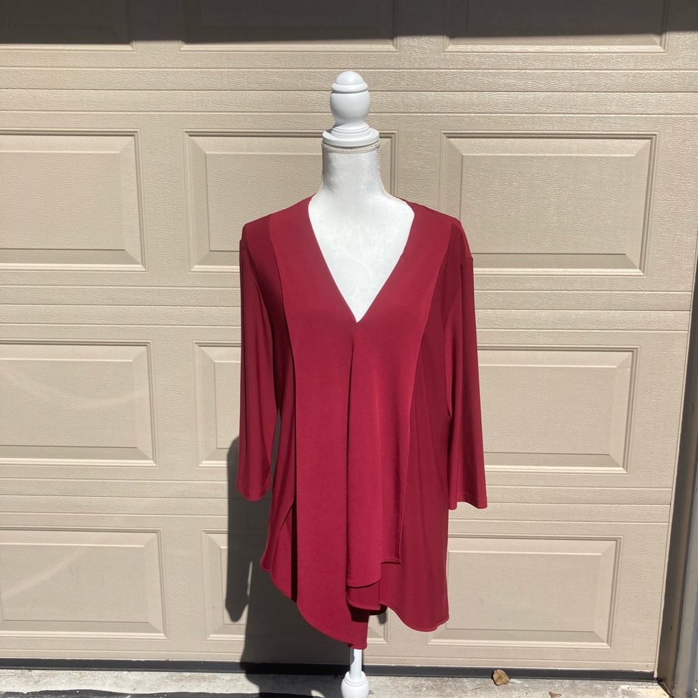 JOSEPH RIBKOFF loose fit tunic;Burgundy;SZ 14; 3/4 sleeves; v-neck; Style 161006
